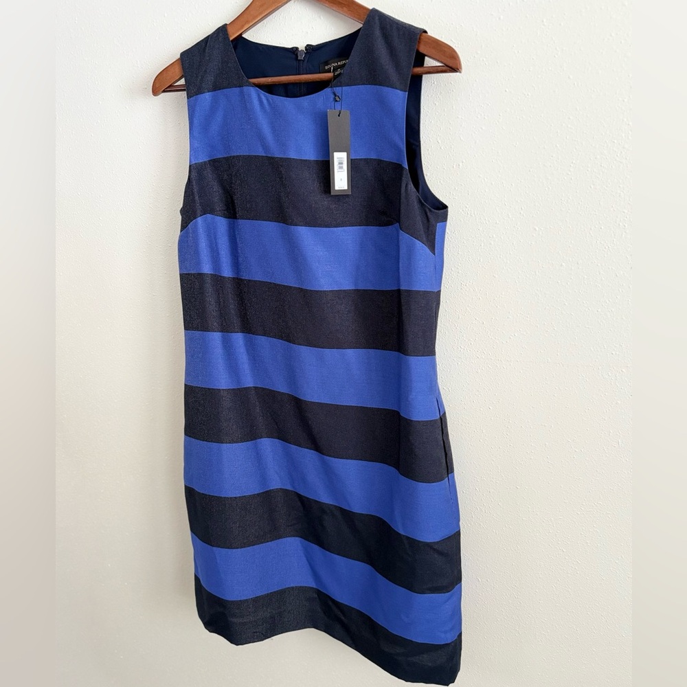 Banana Republic NWT Blue Black Striped Sheath Dress Size 8
